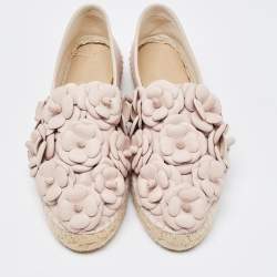 Pre Owned Chanel Dusty Pink Leather CC Camelia Espadrilles Flats Size 36