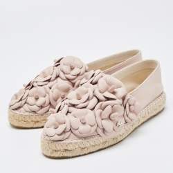 Pre Owned Chanel Dusty Pink Leather CC Camelia Espadrilles Flats Size 36