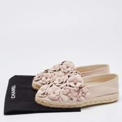 Pre Owned Chanel Dusty Pink Leather CC Camelia Espadrilles Flats Size 36