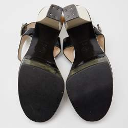 Chanel White/Black Leather and Patent Platform Ankle Strap Sandals Size 37.5