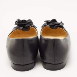 Chanel Black Leather Camelia Ballet Flats Size 37.5