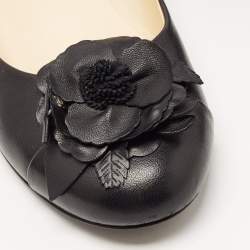 Chanel Black Leather Camelia Ballet Flats Size 37.5