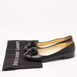 Chanel Black Leather Camelia Ballet Flats Size 37.5