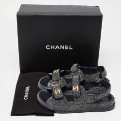 Chanel Navy Blue Quilted Velvet CC Velcro Dad Flats Size 37.5