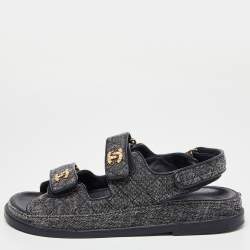 Chanel Navy Blue Quilted Velvet CC Velcro Dad Flats Size 37.5