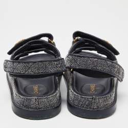 Chanel Navy Blue Quilted Velvet CC Velcro Dad Flats Size 37.5