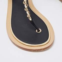 Pre Owned Chanel Black Leather Chain Link CC Thong Flat Sandals Size 41
