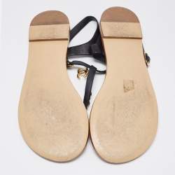 Pre Owned Chanel Black Leather Chain Link CC Thong Flat Sandals Size 41