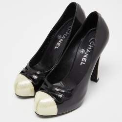 Pre Owned Chanel Tri Color Patent Leather Platform Pumps Size 36