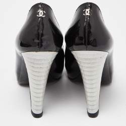 Pre Owned Chanel Tri Color Patent Leather Platform Pumps Size 36