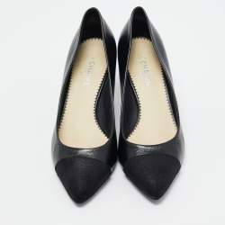 Pre Owned Chanel Black Leather and Suede Cap Toe Pumps Size 39