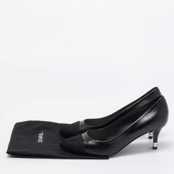Pre Owned Chanel Black Leather and Suede Cap Toe Pumps Size 39