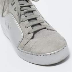 Chanel Grey Suede and Rubber CC High Top Sneakers Size 38.5