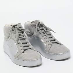 Chanel Grey Suede and Rubber CC High Top Sneakers Size 38.5