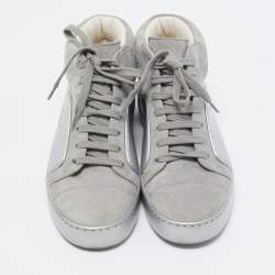 Chanel Grey Suede and Rubber CC High Top Sneakers Size 38.5