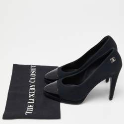Pre Owned Chanel Black Fabric and Patent Leather Cap Toe CC Pumps Size 38