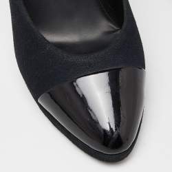 Pre Owned Chanel Black Fabric and Patent Leather Cap Toe CC Pumps Size 38