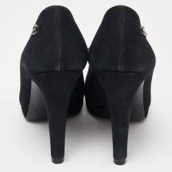 Pre Owned Chanel Black Fabric and Patent Leather Cap Toe CC Pumps Size 38