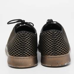 Pre Owned Chanel Gold/Black Leather and Mesh  CC Cap Toe Lace Up Sneakers Size 37.5
