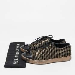 Pre Owned Chanel Gold/Black Leather and Mesh  CC Cap Toe Lace Up Sneakers Size 37.5