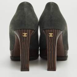 Pre Owned Chanel Grey/Brown Nubuck and Textured Leather Platform Pumps Size 39.5