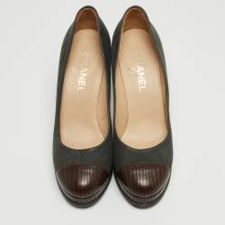 Pre Owned Chanel Grey/Brown Nubuck and Textured Leather Platform Pumps Size 39.5