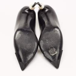 Pre Owned Chanel Black Leather and Fabric CC Faux Pearl Pumps Size 36.5