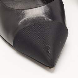 Pre Owned Chanel Black Leather and Fabric CC Faux Pearl Pumps Size 36.5