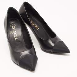 Pre Owned Chanel Black Leather and Fabric CC Faux Pearl Pumps Size 36.5