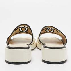 Chanel White/Black Quilted Leather CC Slide Sandals Size 38.5