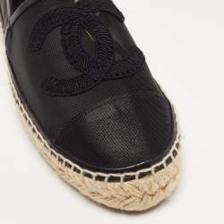Chanel Black Mesh and Leather CC Espadrille Flats Size 39