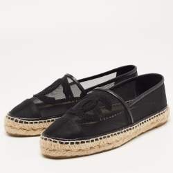 Chanel Black Mesh and Leather CC Espadrille Flats Size 39