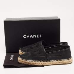 Chanel Black Mesh and Leather CC Espadrille Flats Size 39