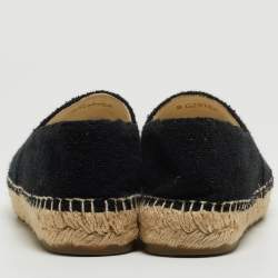 Pre Owned Chanel Black Tweed and Patent Cap Toe CC Espadrille Flats Size 37