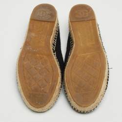Pre Owned Chanel Black Tweed and Patent Cap Toe CC Espadrille Flats Size 37