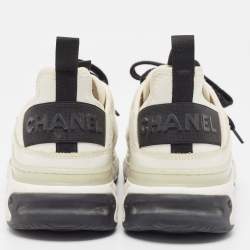 Pre Owned Chanel White Leather and Fabric CC Low Top Sneakers Size 37