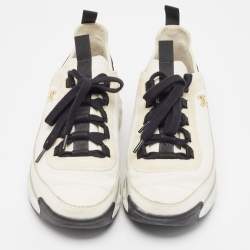 Pre Owned Chanel White Leather and Fabric CC Low Top Sneakers Size 37