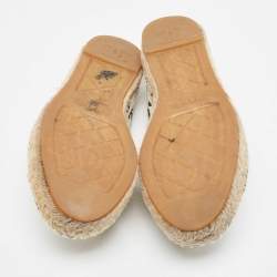 Chanel Cream/Black Leather CC Printed Espadrilles Size 38
