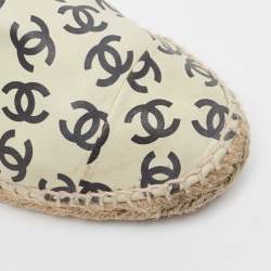 Chanel Cream/Black Leather CC Printed Espadrilles Size 38