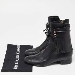 Chanel Black Leather Fringe Double Zip CC Boots Size 37.5