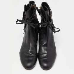 Chanel Black Leather Fringe Double Zip CC Boots Size 37.5