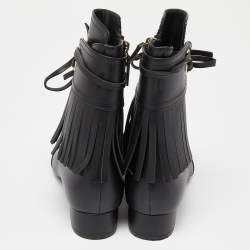 Chanel Black Leather Fringe Double Zip CC Boots Size 37.5