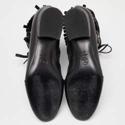 Chanel Black Leather Fringe Double Zip CC Boots Size 37.5
