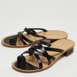 Pre Owned Chanel Black Leather Criss Cross Slide Sandals Size 39