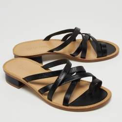 Pre Owned Chanel Black Leather Criss Cross Slide Sandals Size 39