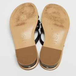 Pre Owned Chanel Black Leather Criss Cross Slide Sandals Size 39