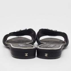 Chanel Black Mesh Camellia Slide Flats Size 37.5 