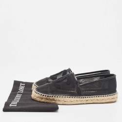 Pre Owned Chanel Black Mesh and Leather CC Cap Toe Espadrille Flats Size 38