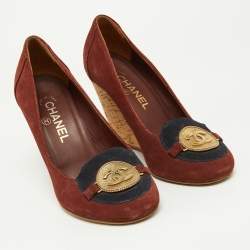 Pre Owned Chanel Brown Suede CC Logo Round Pumps Size 38