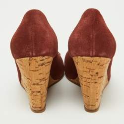 Pre Owned Chanel Brown Suede CC Logo Round Pumps Size 38